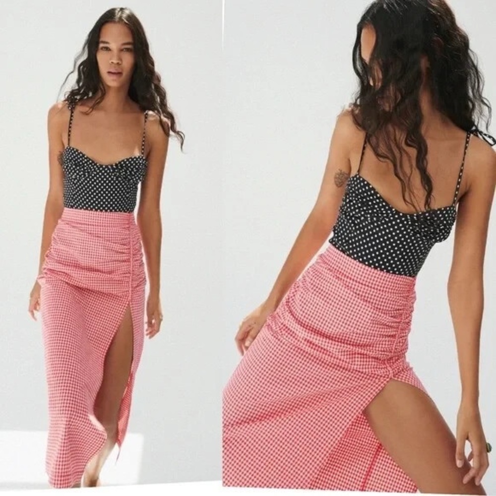 Zara Red Wrap Midi Skirt with Ruched Slit